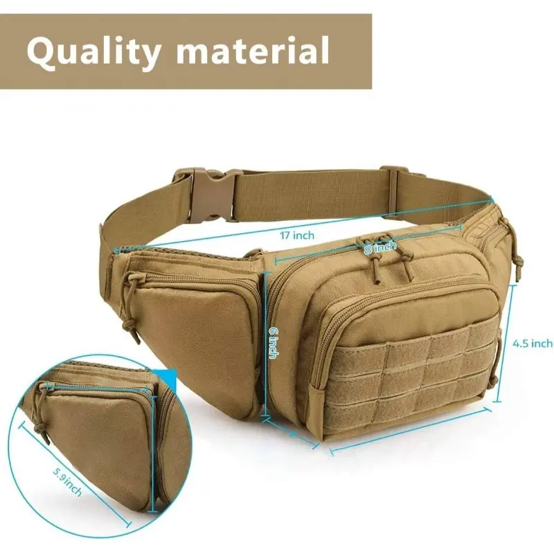 Heavy-Duty Tactical Holster Bag for Everyday Concealed Carry - Waist Pack with Quick-Access Zipper, Fits Glock 17/19, 1911 & 9mm Pistols, Fishing