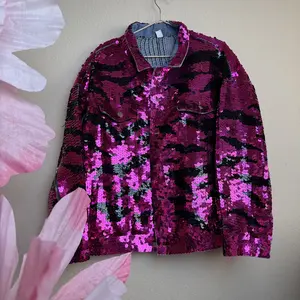 #157 Luna Sparkle Stylish Jacket in Vibrant Pink Sequins with Black Accents for Festive Outfits