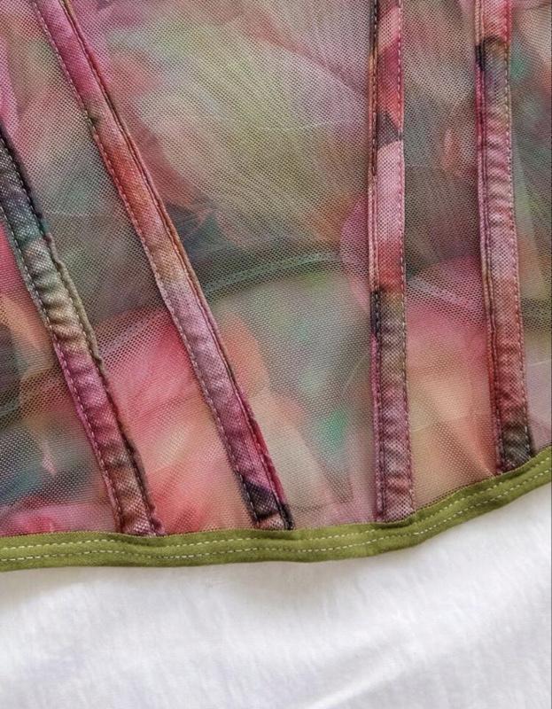 Soleia Watercolor Tie Dye Bow Tie Elastic Mesh Ruched Bustier