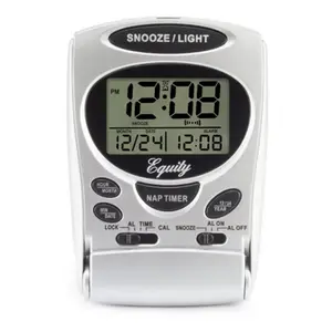 212 MAIN Titanium-Colored LCD Display Travel Alarm Clock, 5 in., Home Decor Item for Home Supplies