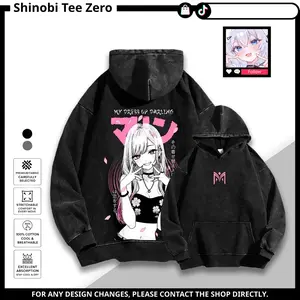 My Dress Up Darling Marin Kitagawa Vintage Wash Hoodie Anime Girl Graphic Oversized Streetwear Pullover Hoodie Heavyweight Cotton Harajuku Style