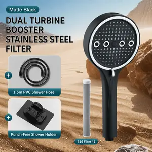 High Pressure Handheld Shower Head with Filter 5.12" Large Panel 6 Spray Modes for High-rise Apartment Renters Low Water Pressure