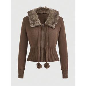 Women's Zip Up Collar Long Sleeve Cardigan Sweater Fuzzy Casual Outerwear