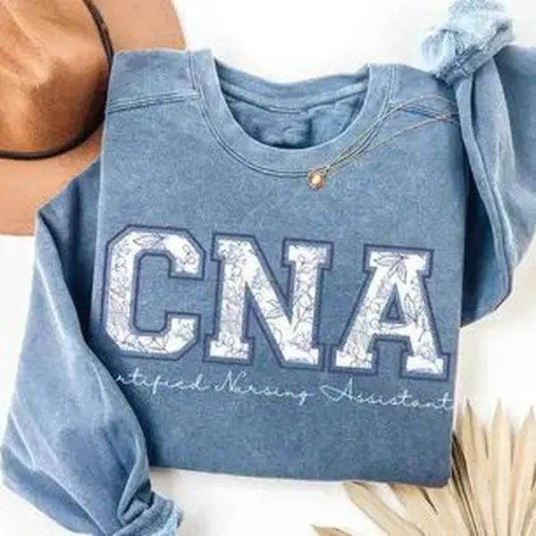 Colors CNA Sweatshirt CNA Gift Shirt Certified Nursing istant Crewneck Nurse Staff Nurses Week CNA blue floral toile varsity Cotton Menswear Tshirt, Hoodie and Sweatshirt Q Casual Classic