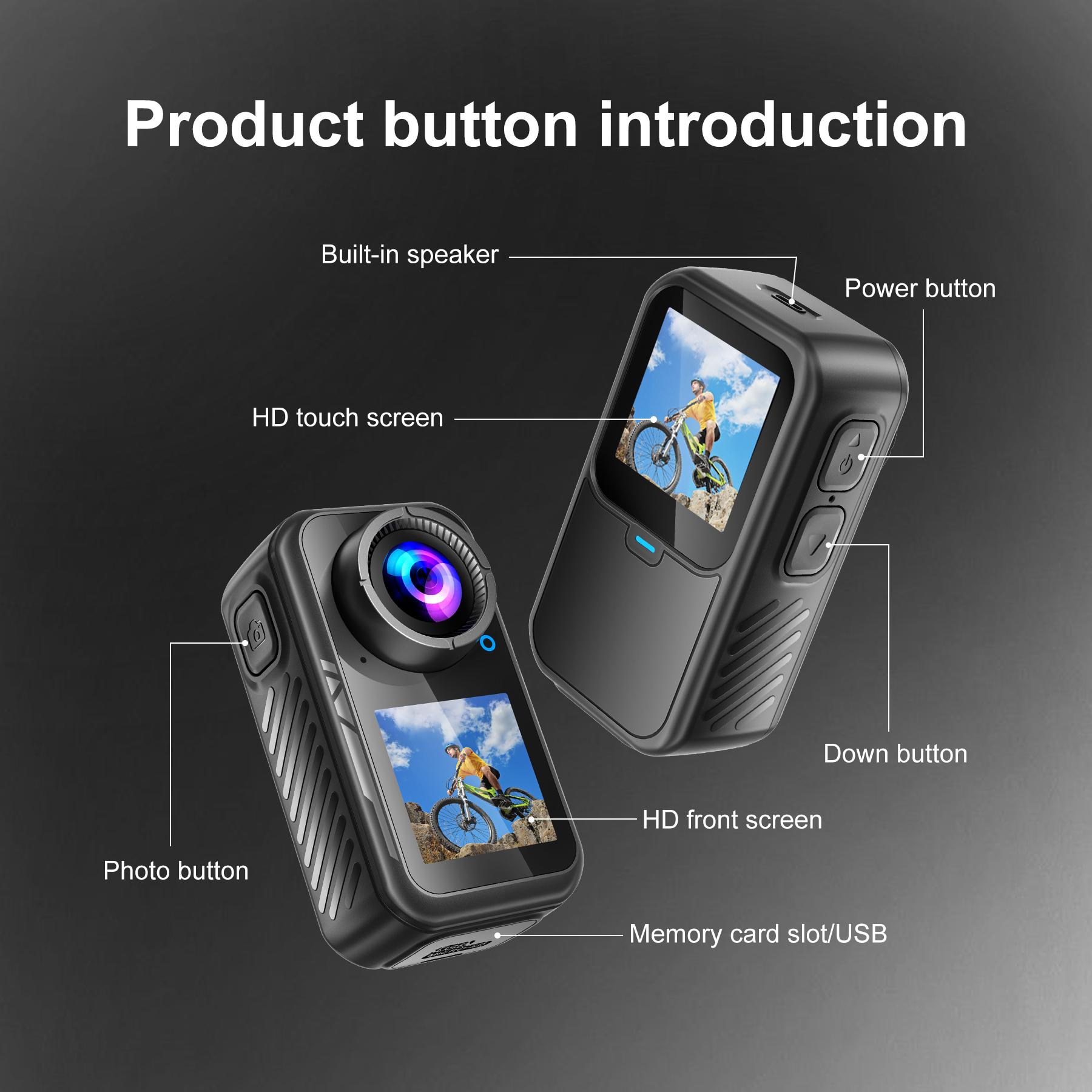 RyStar 4K 60FPS Action Camera 30MP Dual Screens (Front LCD + Rear Touch) 128GB Waterproof Underwater Cam 5X Zoom Remote Control Wearable Body Cam