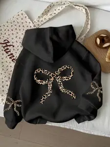 Women's Casual Cherry Blossom Graphic Print Hooded Sweatshirt Knit, Relaxed Fit Drawstring Hood, Thick All-Season Comfort