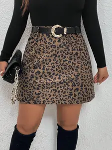 Women's Comfortable Casual Leopard Print Woven Cotton H-Shape Slim Fit Fitted Medium-Thick Mini Dress, Plus Size Fashion Skirt