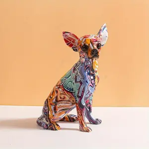 Creative Color Chihuahua Dog Statue Simple Living Room Ornaments Home Office Resin Sculpture Crafts Store Decors Decorations