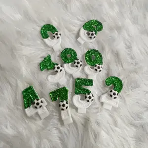 Soccer Number Candles, Green and White Glitter Birthday Decorations for Kids' Soccer Party