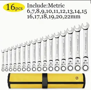 16-Piece Ratchet Wrench Set, 6-22mm Ring Ratchet Combination Wrench Set, Multi-Purpose Dual Purpose Ratchet Wrench Set, Hand Tools