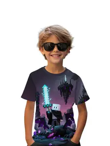 Minecraft End Sword Short Sleeve T-Shirt, Comfortable Casual All-Over Print, Fitted Summer Kids Clothing, Outdoor Sports Tee, Graphic Tees