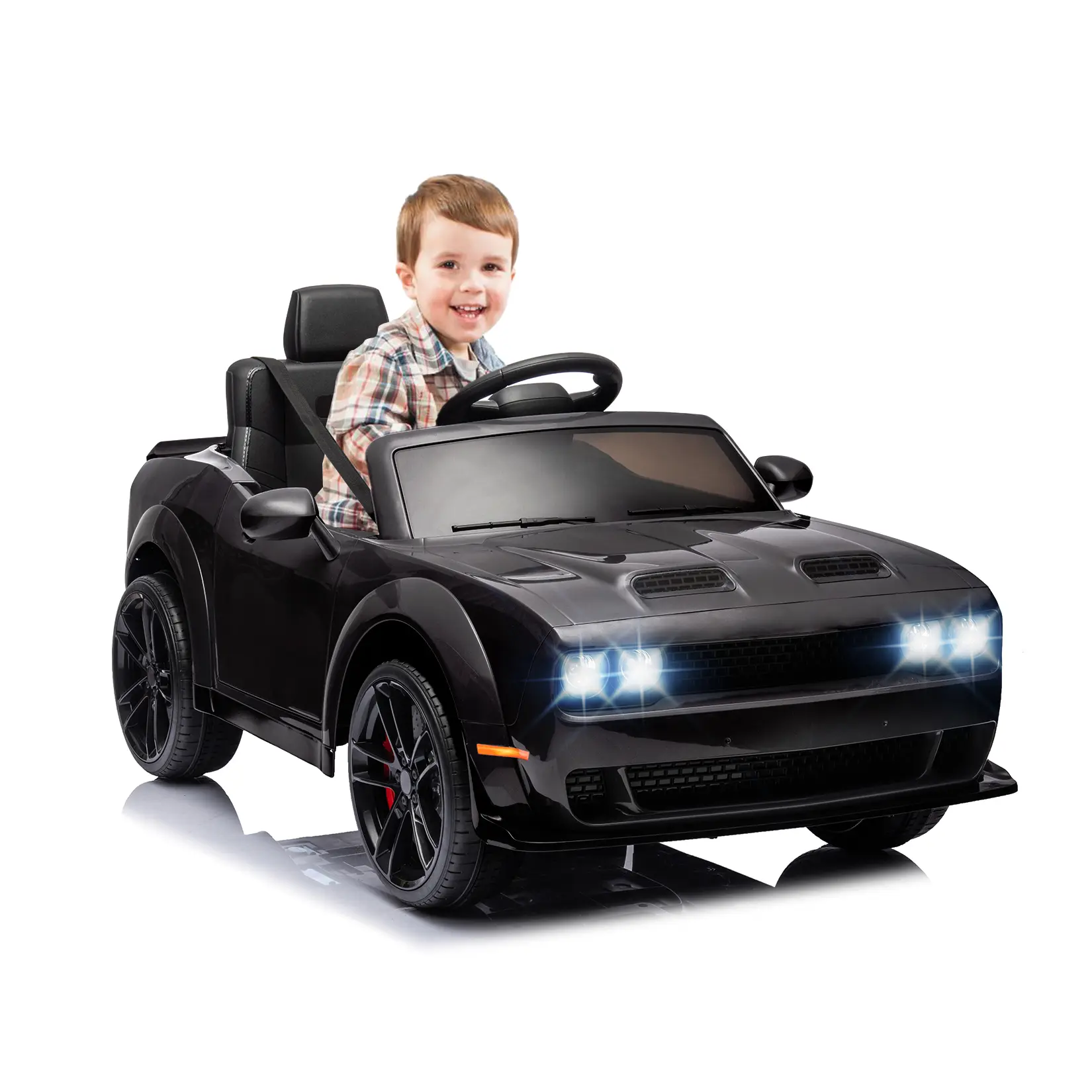 Premium Officially Licensed Dodge Challenger 12V Kids Ride On Car Electric Vehicle Toy with 2.4G Parent Remote Control, Dual 25W Motors 4-Wheel Spring Suspension Bluetooth Music LED Lights, Safe Battery Powered for Boys Girls Ages 3+ 66Lbs