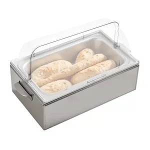 6-Pack Half-Size Clear PC Roll-Top Food Covers with 90° Dual-Side Flip, Dustproof & Waterproof Food Display Cover for Buffet, Chafing Dishes, Pastries, Salads, for Restaurant, Hotel, Party, Catering