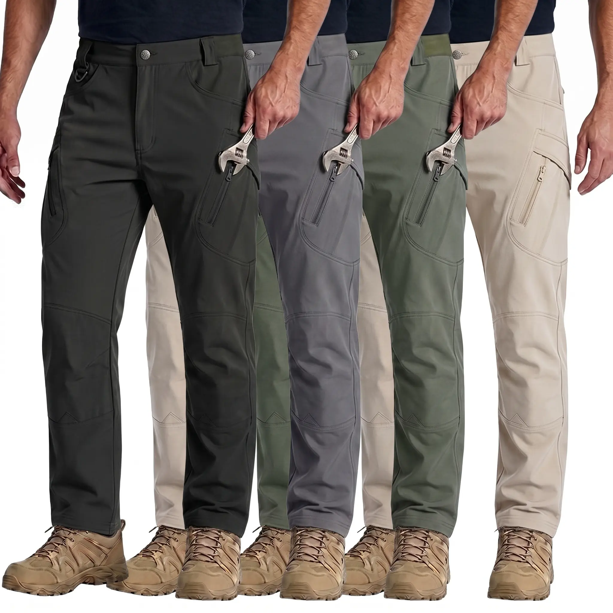 Nheals Men's Tactical Work Pants - Lightweight Work Pants | Anti-wear Work Pants for Light EDC Work and Hiking, with multiple pockets and zipped closure design, large outdoor style, suitable for high-altitude work
