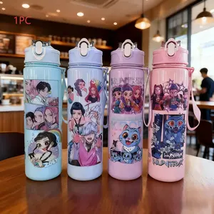 K-Pop Ghost Hunter Theme Totem Water Bottle Tumbler with Lid and Straw, 700 mL Portable Reusable Eco-Friendly Hard Plastic, Perfect for School, Travel, Halloween Parties and Daily Use, Drinkware