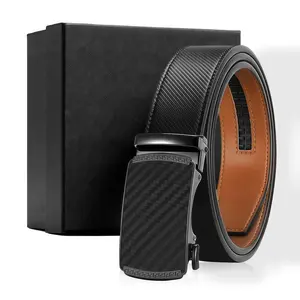 Mens Textured Leather Ratchet Belt, No Hole Easy Release Adjustable Buckle, Casual Dress Business Designer Belt, Daily Wear Men Accessories Great for Birthday & Gifting