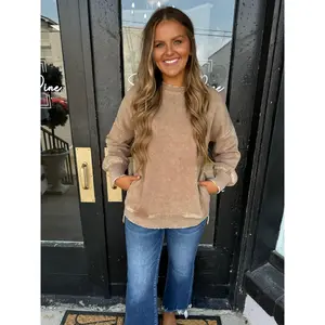 Mocha acid wash pocket sweatshirt