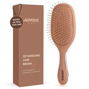 AIMIKE Mocha Mousse Detangler Brush, Pain-Free Detangling Brush with Ultra-Soft FlexGlide Bristles, Effortlessly Remove Knots & Reduce Hair Breakage, Wet Dry Paddle Brush for Women Thin Fine Hair
