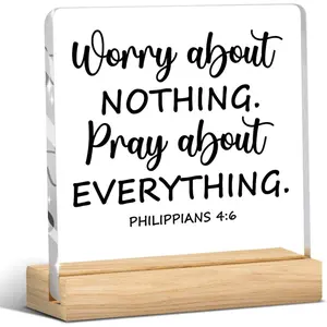 Christian Desk Decoration, Gifts for Christian Women, Spiritual Quotes Bible Verse Decor,Inspirational Prayer Decoration, Acrylic Plaque Sign With Wooden Stand for Home Farmhouse Office 4 x 4 Inches Signage