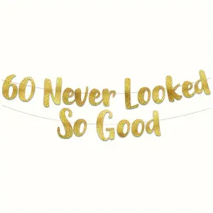 Glitter 60 Banner, 60th Anniversary Birthday Party Decorations, Happy 60th Birthday Party Banner, 60th Wedding Anniversary Decor, Wedding Party Backdrop