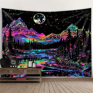 Starry Night Tapestry Boho Mountain Backdrop Nature Theme Wall Hanging Photography Background Aesthetic Decor for Living Room Bedroom Indoor Outdoor Home Decoration