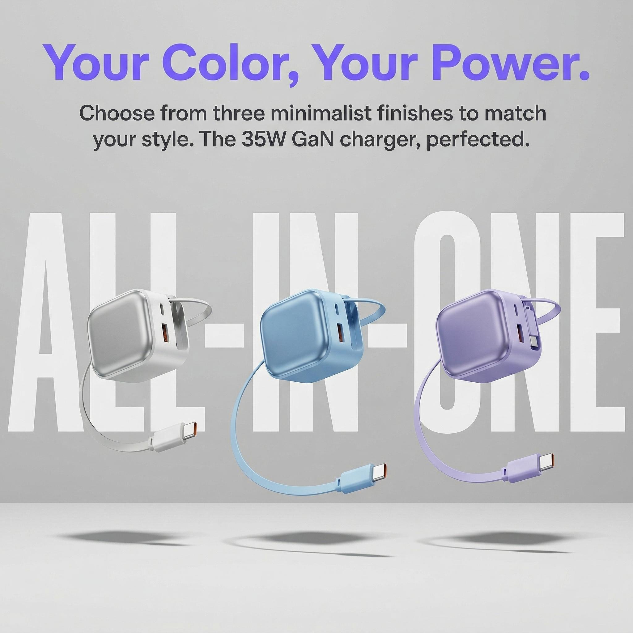 Retractable Gan Wall Charger Plug, usb c cable,Fast Charging forDual-Device Simultaneous Charging, Compact Device, Wireless Earphones, Bluetooth Speaker, Headphones, Mobile Phone, Travel, Lightening-MM