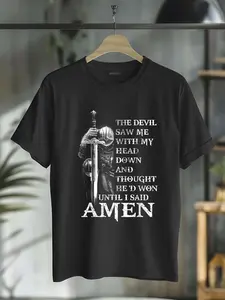 100% Cotton Unisex Knight Templar Christian Warrior Of God Devil I Said Amen T-Shirt