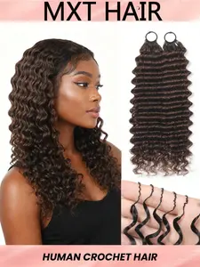 Boho Braids Human Crochet Hair In 100% Remy Human Hair #4 Deep Wave Feather Line Boho Crochet Braids Human Hair Salon Silky Seamless Invisible For Thin Hair Woman Micro Pre Looped Crochet Human Hair Extensions