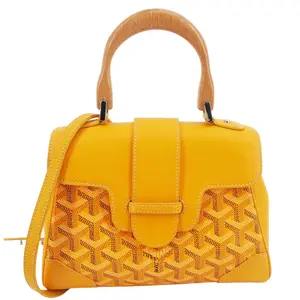 Pre-owned Goyard Chevron Print Coated Canvas Shoulder Bags Saigon Mini Top Handle Shoulder Bag Yellow