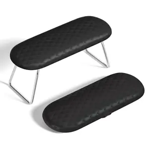 Nail Arm Rest, Foldable Leather Nail Arm Rest with Non-slip Sleeve, Internal Sponge Filled Arm Rest Pillow with Metal Bracket, Nail Hand Rest for Home Use and Nail Salon Use (Black)