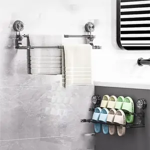 Adjustable Swivel Towel Rack,Suction Cup Towel Rack， Double Bar  Bathroom Towel Holder,Suction Cup Towel Bar – No Drill， No Drill Easy Install