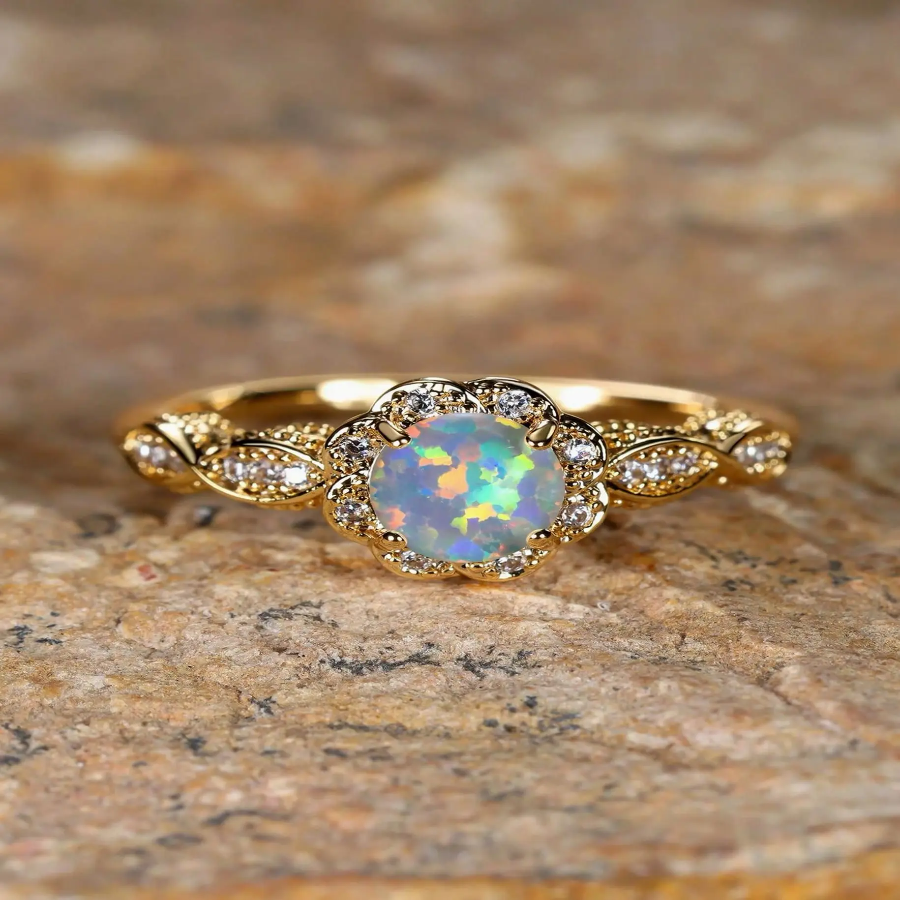 Vanel 1pcs graceful golden Mother's Mother Valentines Wife/Mom floral band Opal Mom For Lace Style retro Palace Luxury Detail Opal Gift As band Day Retro Gift & Gift resizable