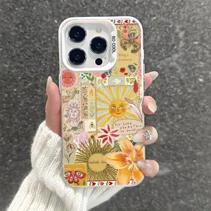 Chic Sunflower Collage Pattern Shockproof Phone Case for iPhone 7 8 X XR 11 12 13 14 15 16 17 Pro Max Plus Air Protecitved Cover Soft Unique Magsafe