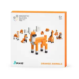 PIXIO Orange Animals - 162 Magnetic Blocks in 3 Colors | Magnetic Building Toy & STEM Construction Set + Free App