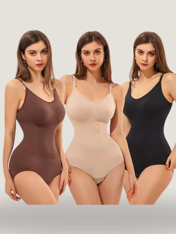 3PC Womens Seamless Bodysuits Tummy Control Shapewear Multicolor Basic Fabric Minimalist Style Everyday Compression