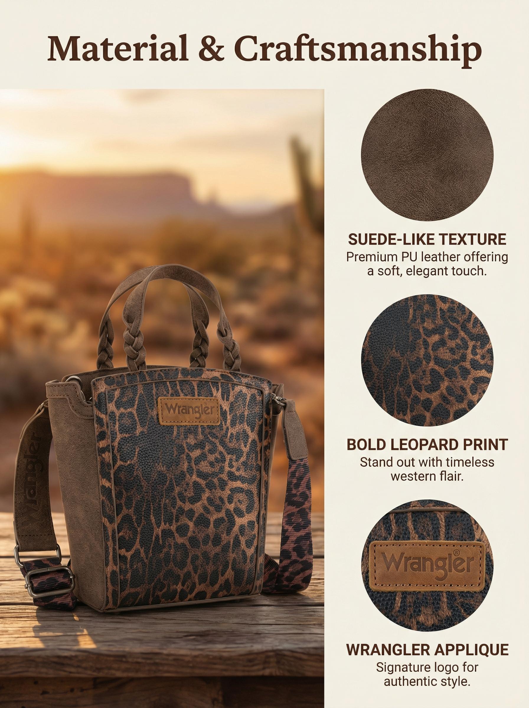 Wrangler Leopard Print Tote Crossbody Bag for Women High Capacity PU Leather Suede Texture Durable Everyday Use TikTokShopJumpstartSale