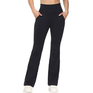 Women's High-Waisted  Flare Leggings Wide Leg Yoga Pants Work Dress Cute Casual Gym Athletic Workout Sweatpants with Pockets