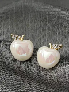 1 Pair of Fashionable and Creative Imitation Pearl Rhinestone Apple Earrings with Personalized Design Sense, Small and Fresh Fruit Party Vacation Earrings