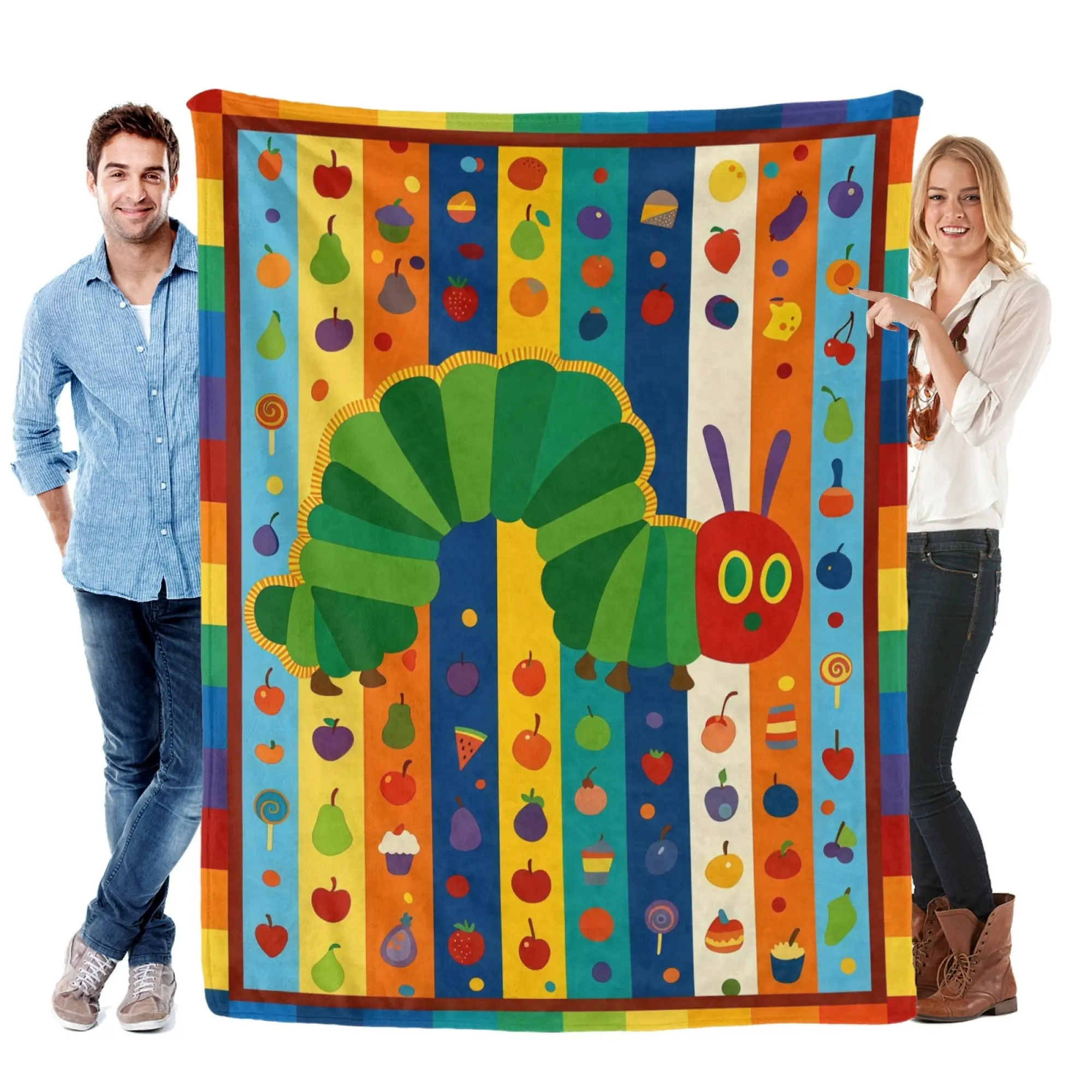 The Very Hungry Caterpillar Colorful Fruit Flannel Throw Blanket, Ultra Soft Warm Fuzzy Plush Blanket for Couch Bed Nursery, All Season Cozy, Ideal Baby Shower Gift for Toddlers Kids Book Lovers Home Decor