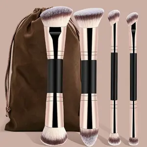 4pcs/5pcs Makeup Brush Set, Dual-Ended Brushes with Storage Bag, Multifunctional Makeup Brushes, Soft Fiber Bristles, Ideal for Powder, Blush, Contour, Setting, Eyeshadow, Blending Brush Foundation