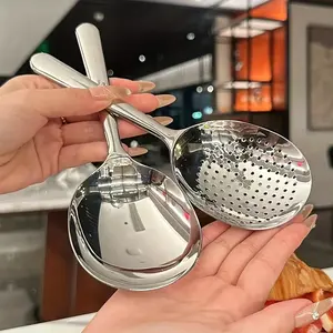 Stainless Steel Sturdy Large Round Holes Spoons Set, Commercial and Home Kitchen Utensils, Heat Resistant Short Handle, Easy Clean, Restaurant Use