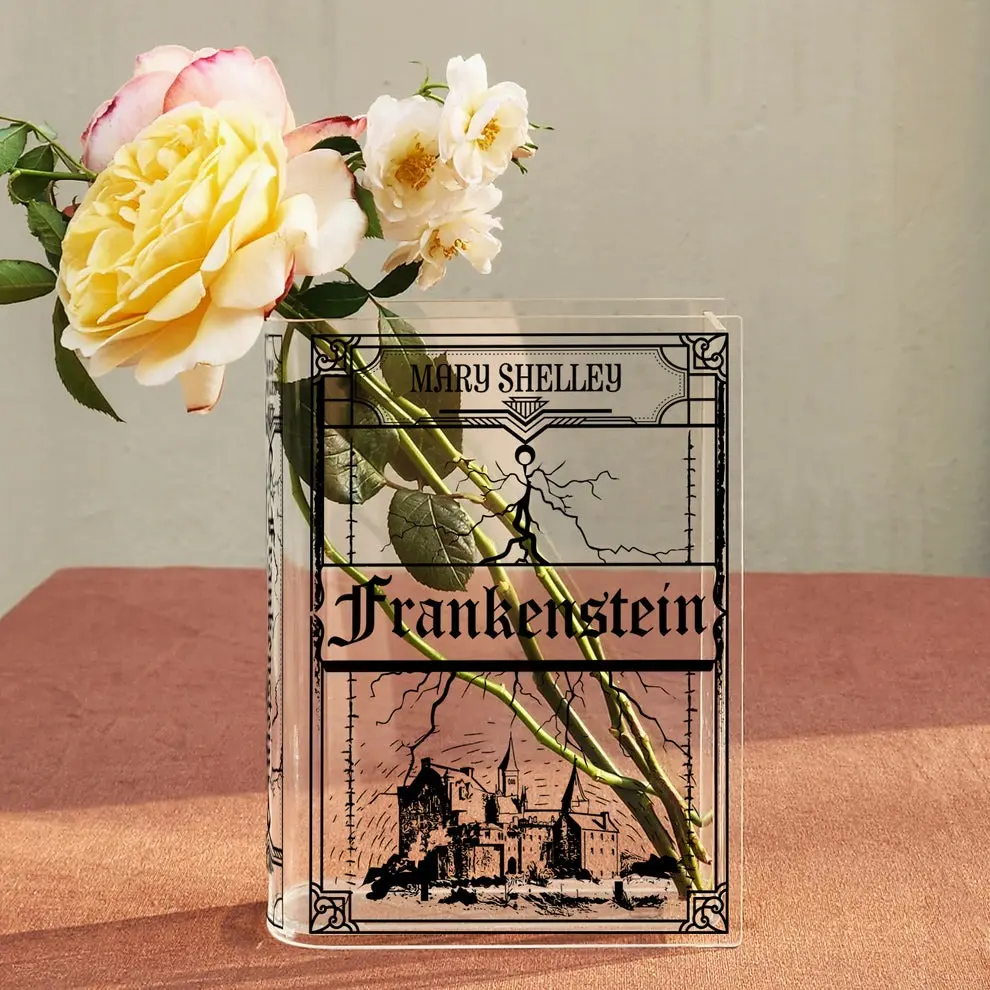 Frankenstein Acrylic Book Vase, Vintage Frankenstein Book Vase Decor, Book Shaped Flower Vase, Bookish Gift, Home Decoration