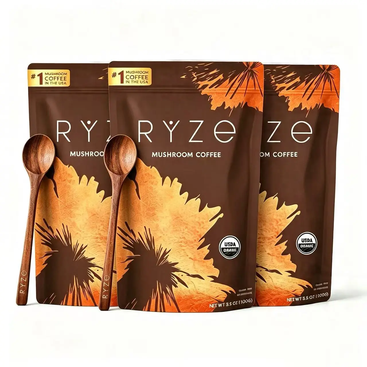 X2 RYZE SUPERFOODS Mushroom Coffee USDA Organic with 6 Adaptogenic Mushrooms and MCT Oil, USA Grown Instant Coffee for Better Energy, Focus, Digestion, Immunity with Lions Mane & Turkey Tail (30 servings)