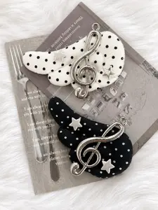 2PCS Music Note Angel Wing Cute Hair Clips | Black & White Polka Dot Barrettes | Aesthetic Hair Accessories for Women Hair Decor