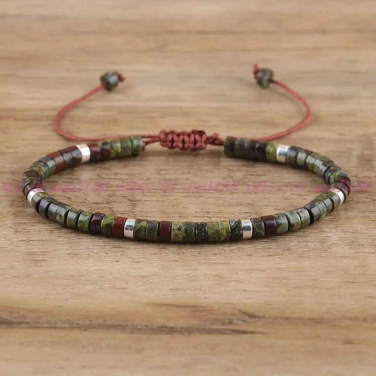 Natural Dragon Bloodstone Tube Beads Grounding Stone Crystal Healing Heart Charka Crystal Minimalist Bracelet Gift for Men Women