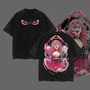 Demon Slayer T-Shirt -Kanroji Mitsuri- Anime Double Printed Vintage Tee Unisex Anime Manga Heavyweight Cotton T-shirt