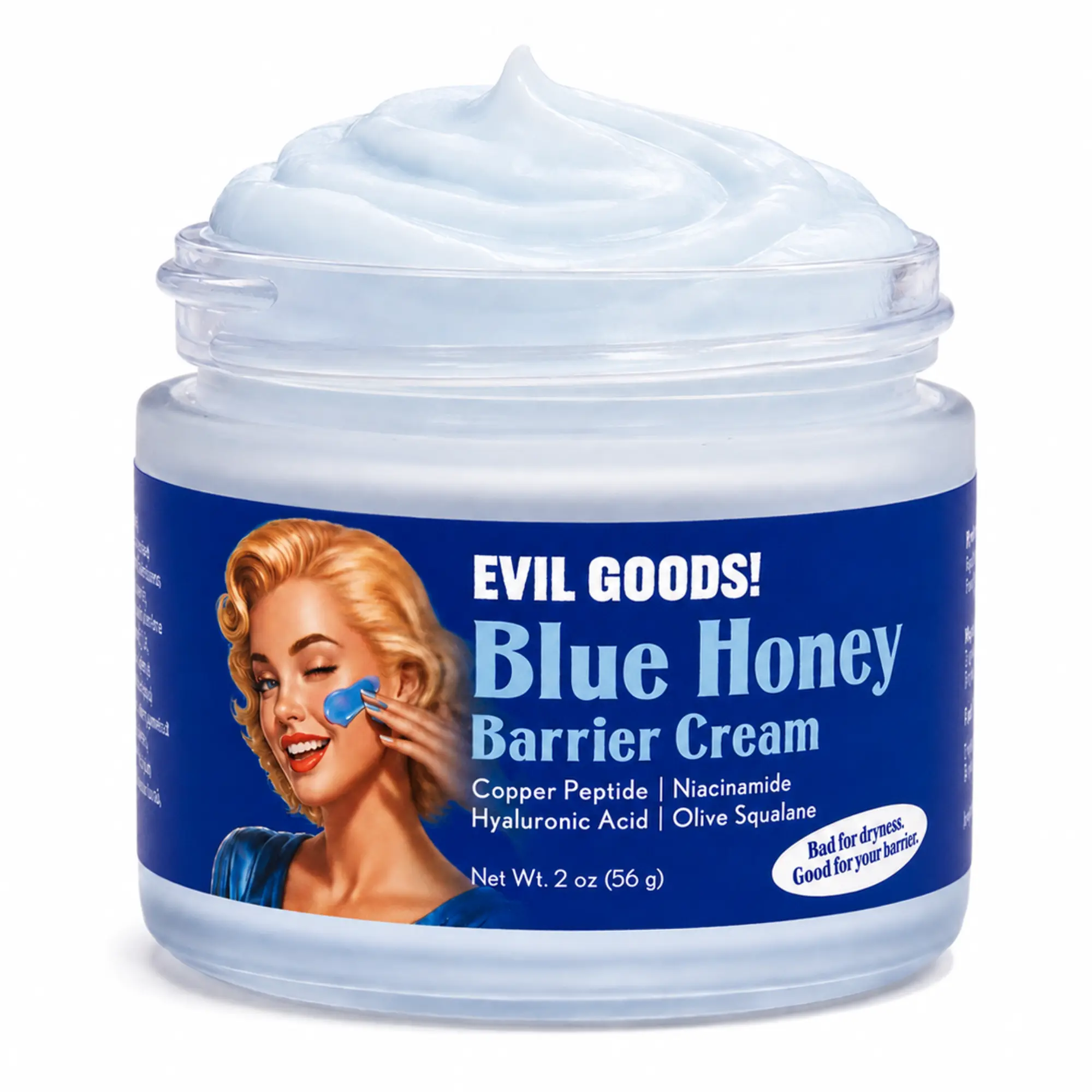 EVIL GOODS Blue Honey Barrier Cream - Lightweight Grape Serum Moisturizer with Copper Peptide, Niacinamide, Hyaluronic Acid, Calophyllum Inophyllum (Tamanu) Seed Oil, Botanical Oils - Hydration Boost for All Skin Types (2 oz)