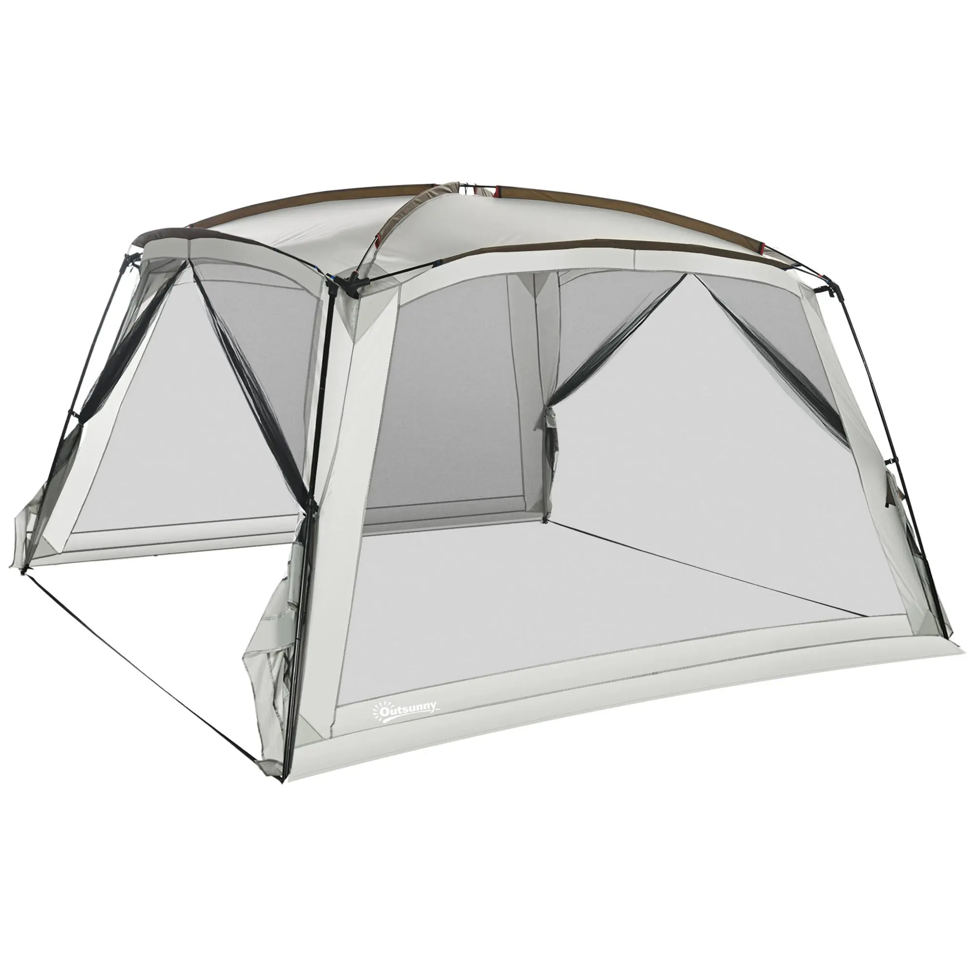 Portable 12x12 ft Mesh Screen House for Camping & Picnics, Double Door Garden Canopy Tent with UV50+ Sun Protection, Stable Fiberglass Poles, Guy Ropes, Folded Down into Duffel Bag