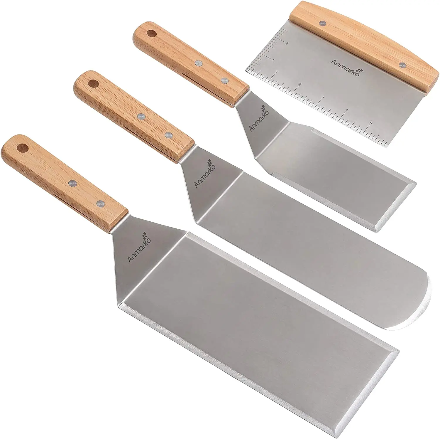 Stainless Steel Metal Spatula Set - Teppaniyaki Spatulas - Griddle Scraper Flat Spatula Pancake Flipper Hamburger Turner - Metal Utensil Great for BBQ Grill Flat Top Cast Iron Griddle Accessories Anmarko