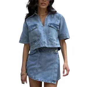 Summer Outfits For Women,Women��S 2 Piece Denim Outfits Short Sleeve Lapel Jean Tops And Asymmetrical Shorts Set Streetwear
